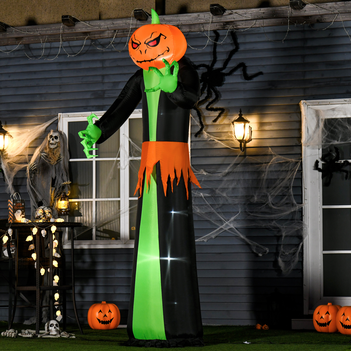 9FT Inflatable Halloween Pumpkin Ghost with Built-in LED Lights (2.7M)