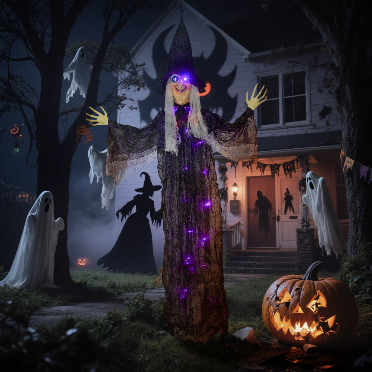 Outsunny Voice Activated Halloween Animatronics Witch, Battery Operated
