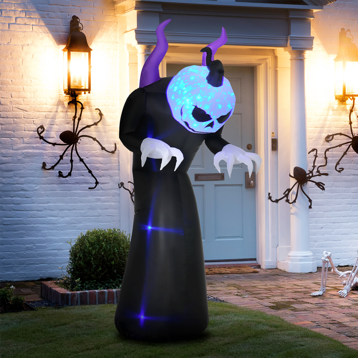 7FT Inflatable Halloween Ghost Horns with LED Flame Effect Outdoor Display