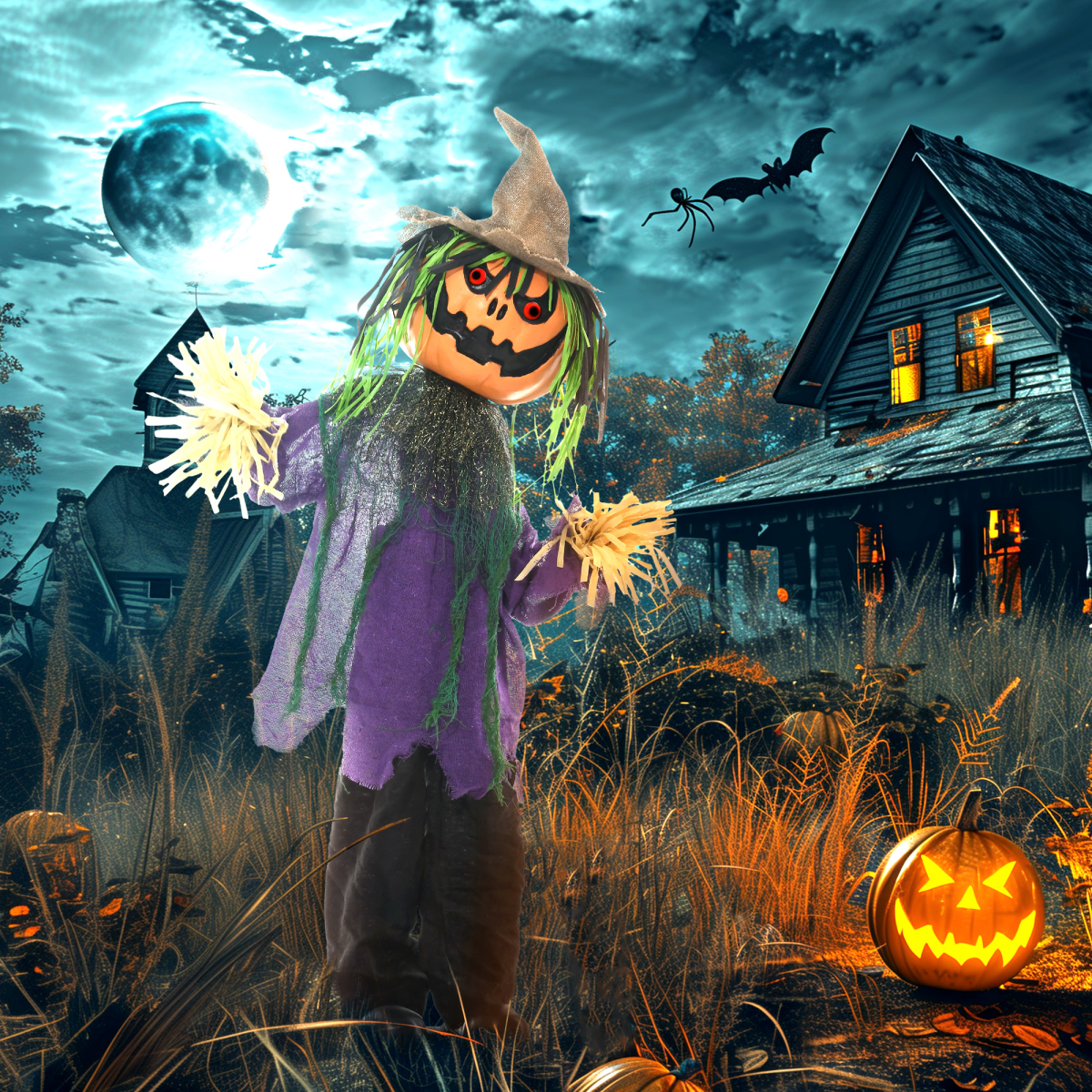 Purple Pumpkin Scarecrow Halloween Animatronic