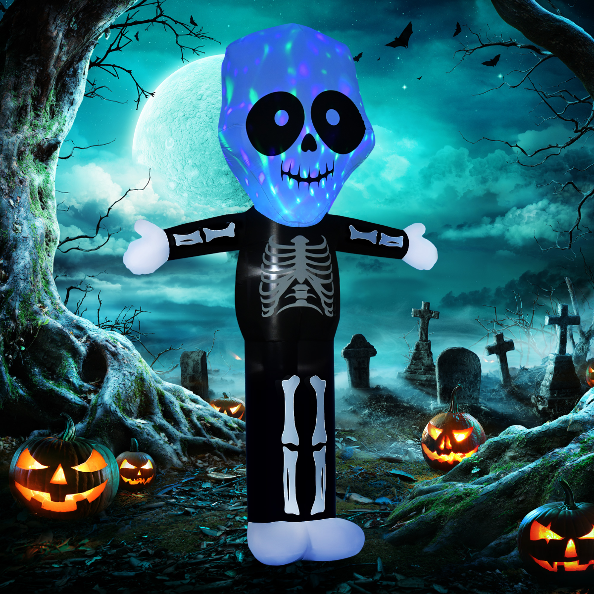 3M Halloween Inflatable Skeleton Ghost LED Lighted Décor Outdoor Indoor