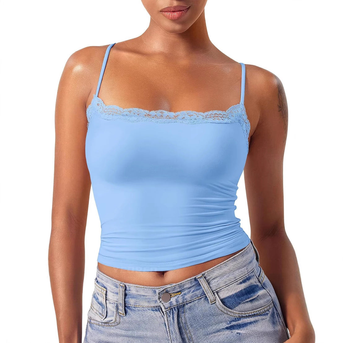 Women’s Lace Camisole – Sexy Square Collar Sleeveless Top, Elegant Summer Tank