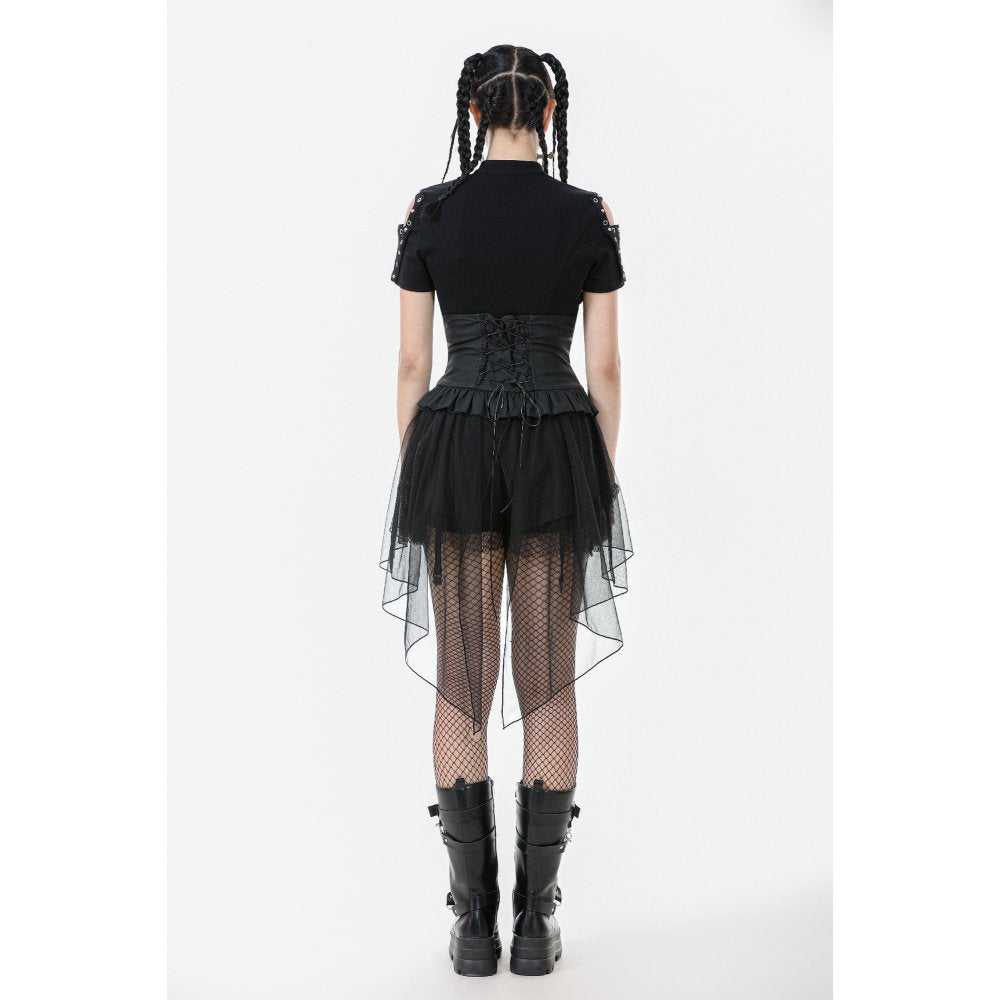 Dark in Love Draven Layered Mesh & Faux Leather Waist Cincher Skirt