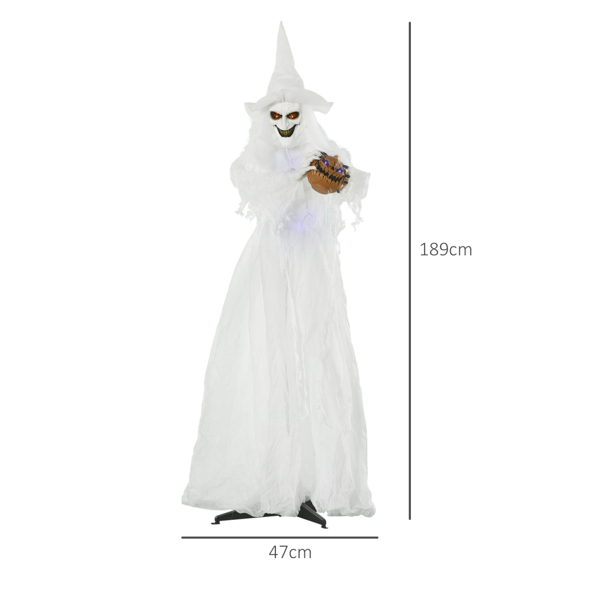 72" Motion Light-Up White Witch with Pumpkin & Skeleton Ghosts, Battery Operated
