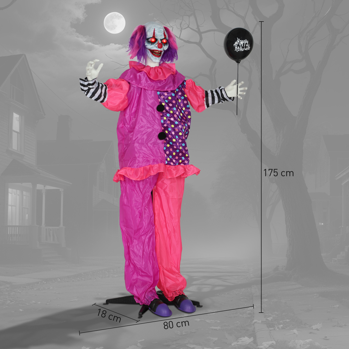 Outsunny Sound Activated Halloween Animatronics Clown with Red Light Up Eyes