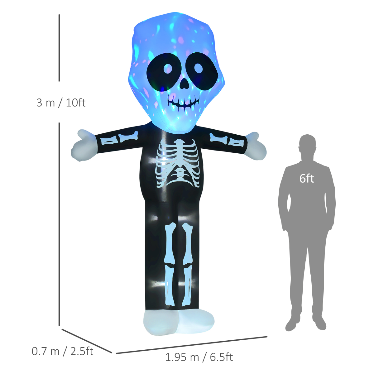 3M Halloween Inflatable Skeleton Ghost LED Lighted Décor Outdoor Indoor