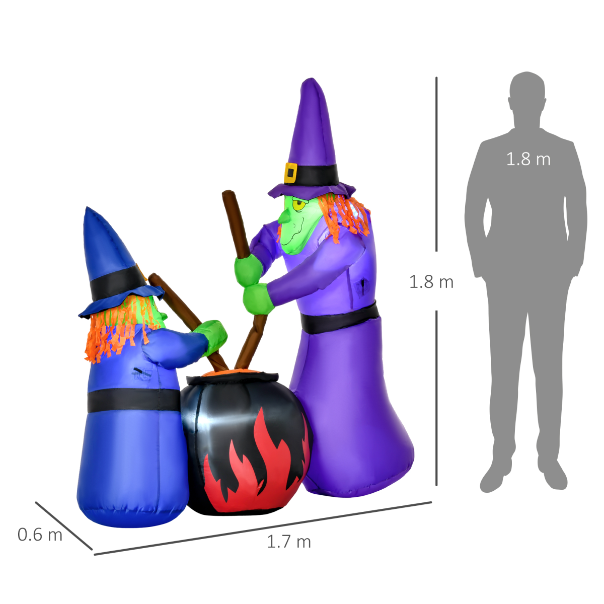 1.8m Inflatable Halloween Lawn Deco with LED Witches Around A Black Cauldron