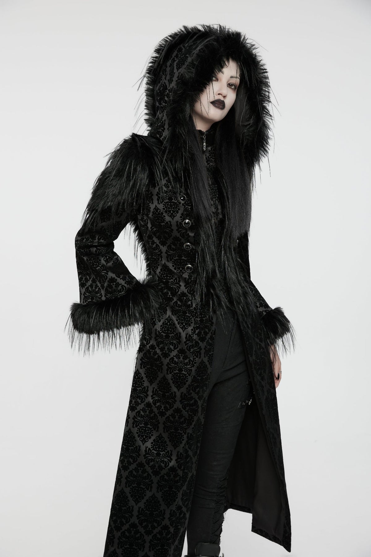 Punk Rave Morrigan Goth Gorgeous Jacquard Coat - Black