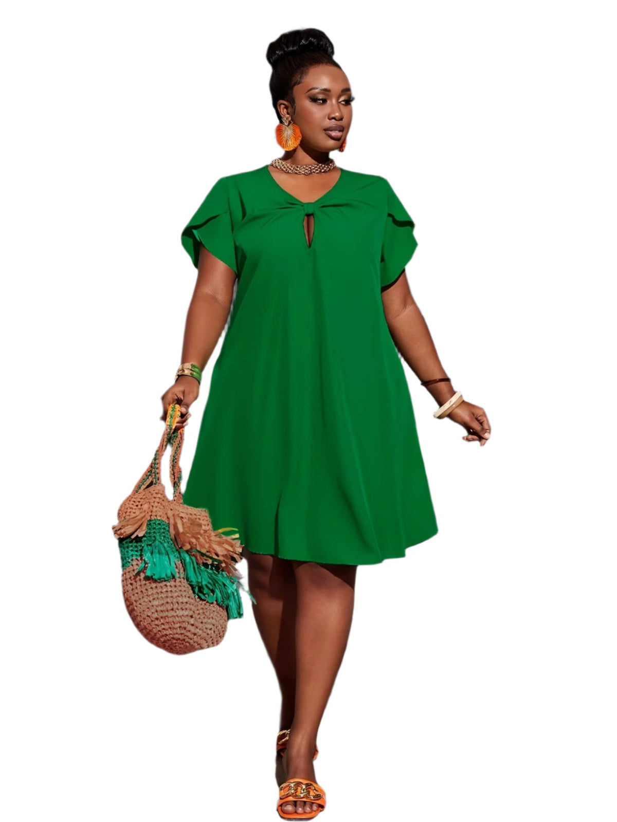 Elegant Royal Blue Crew Neck Short Sleeve Dress for Women