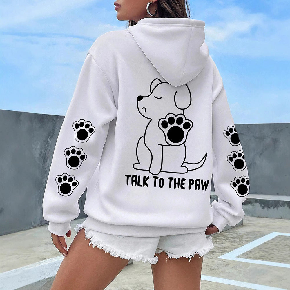 Funny Dog Cartoon Printed Hoodie Women's Warm
