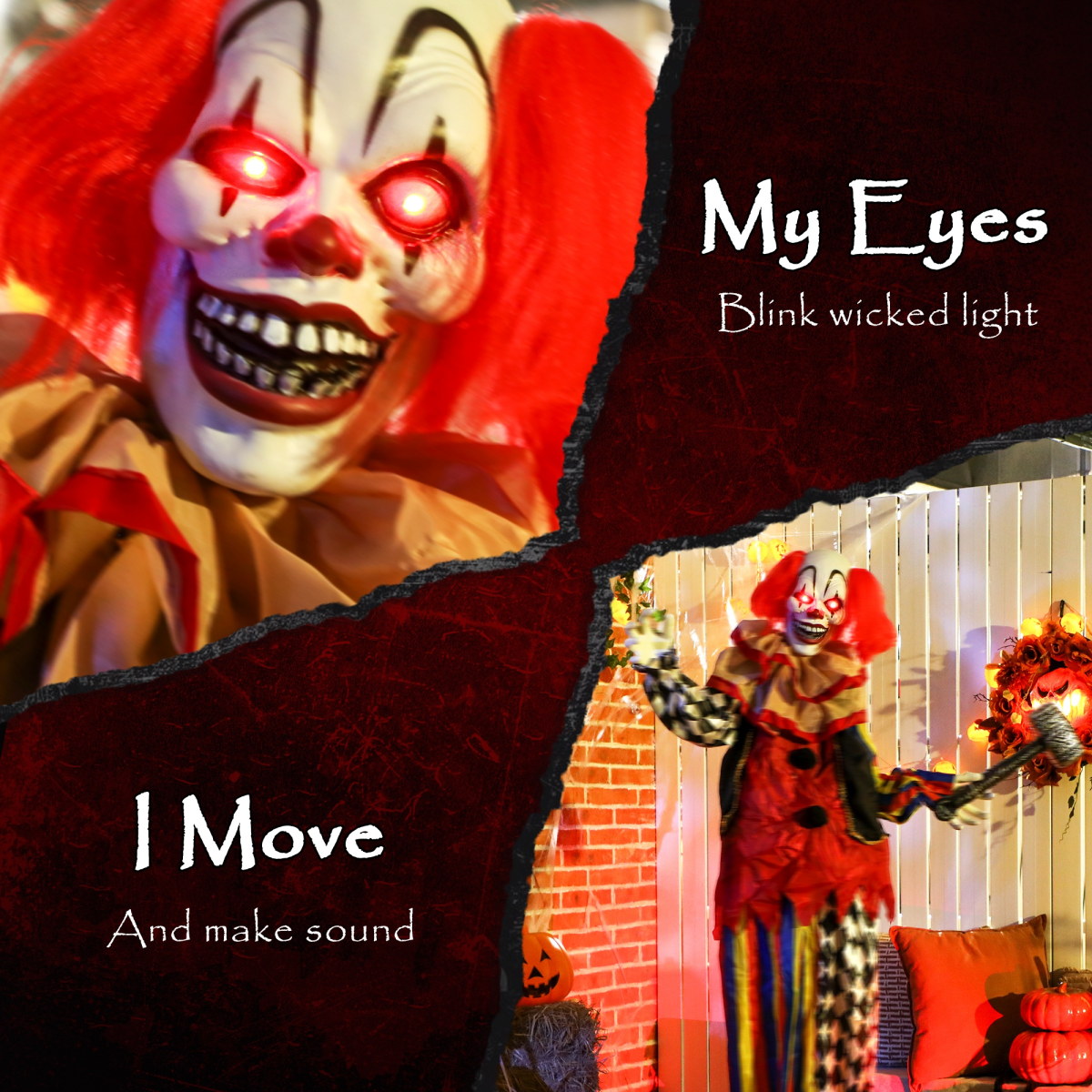 Elvoro 173cm Animated Halloween Clown Decoration with Sound & Lights