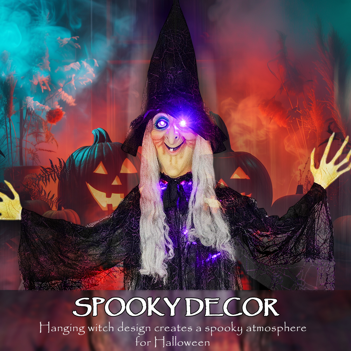 Outsunny Voice Activated Halloween Animatronics Witch, Battery Operated