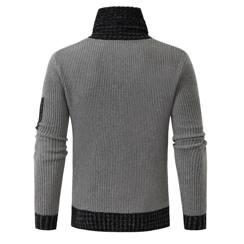 Men's Slim Knit Pullover Sweater with Scarf Collar – Long Sleeve Casual