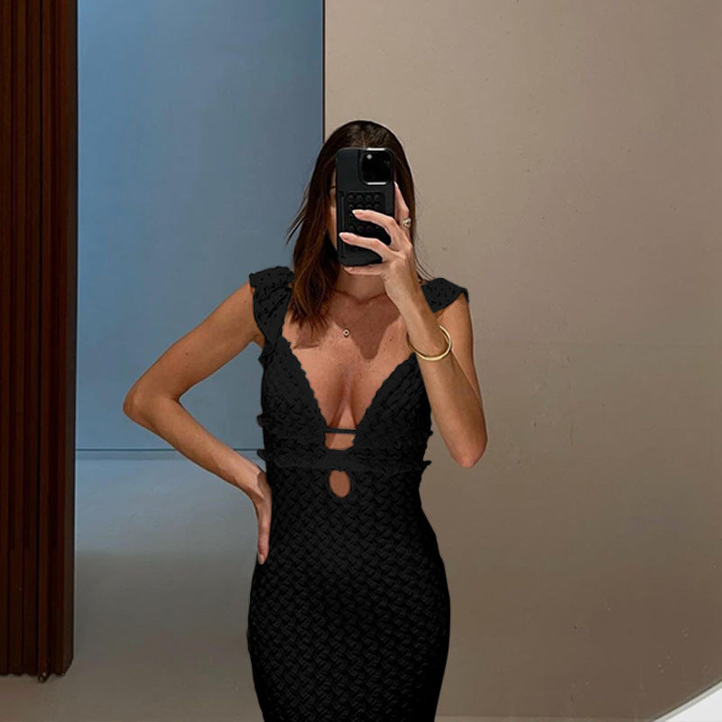 Women's V-neck Knitted Pure Desire Dress Slim Backless