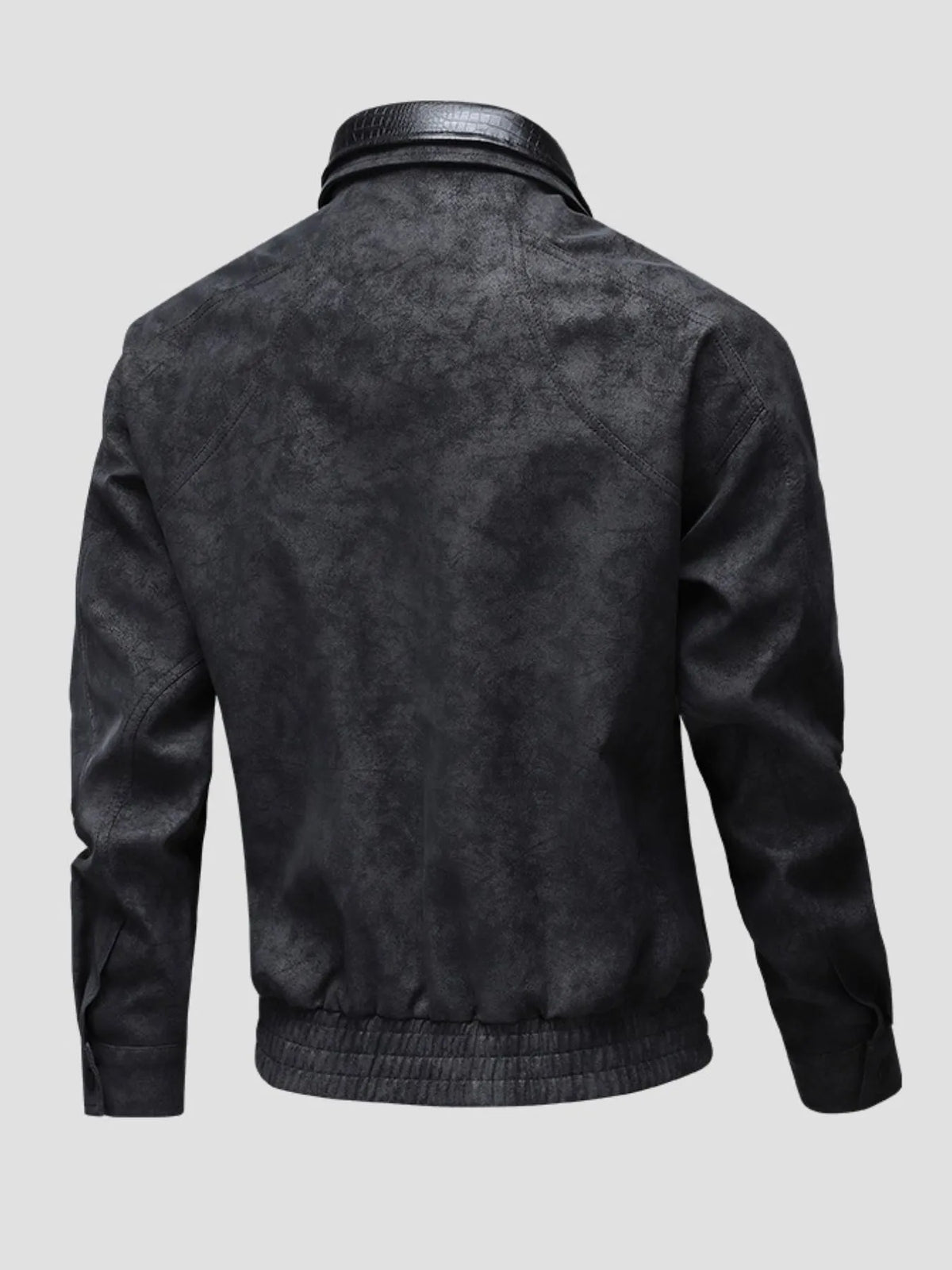 Men's Plus Size Leather Bomber Jacket with Full Zip Front