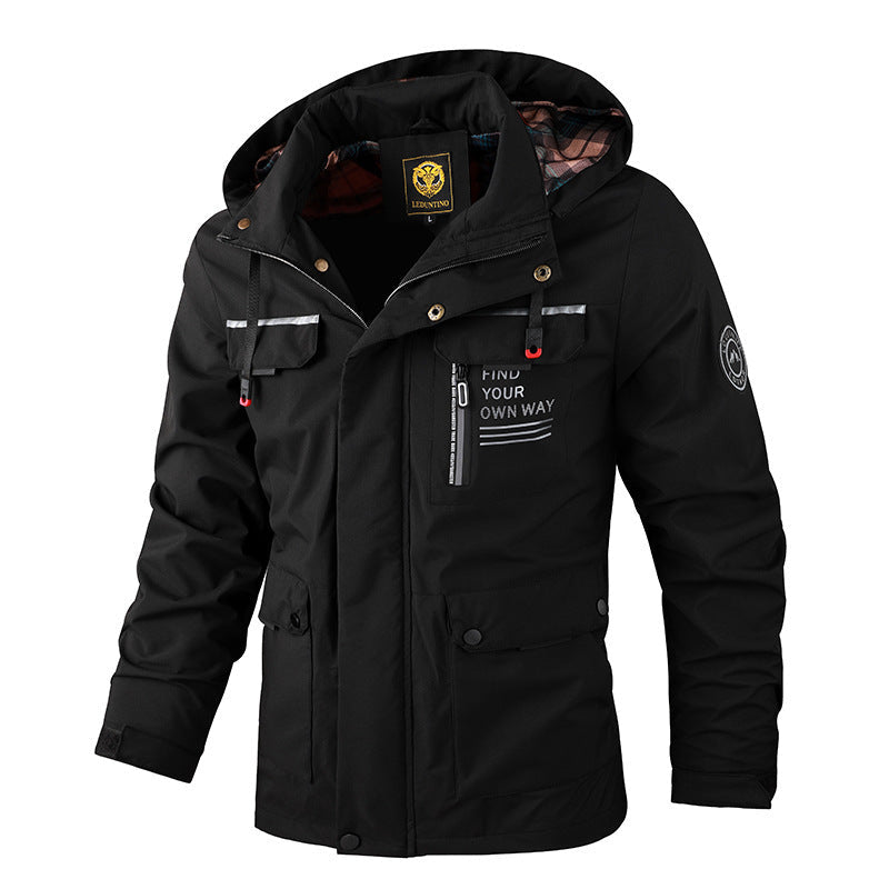 Men's Waterproof Windbreaker Jacket - Hooded Winter Coat with Fleece Lining
