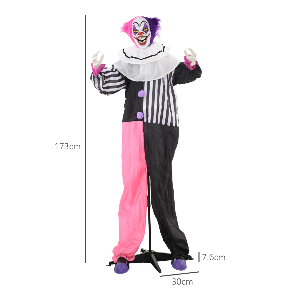 HOMCOM Halloween Clown Animatronic Prop with Glowing Red Eyes, Sounds & Motion