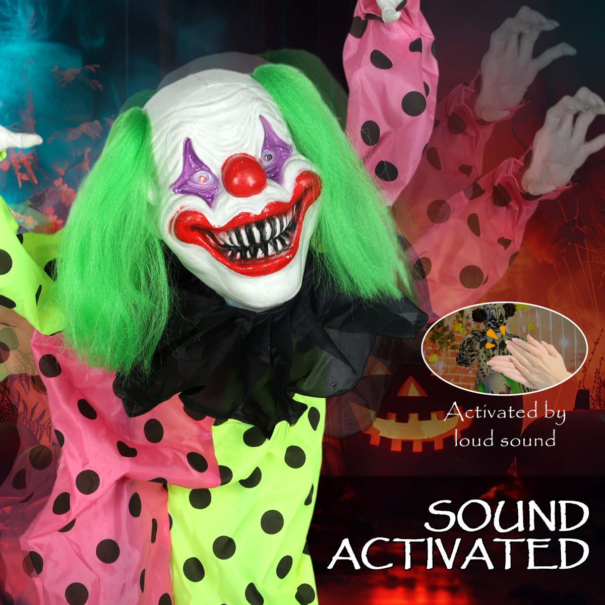 Outsunny Sound Activated Stackable Halloween Animatronics Clowns
