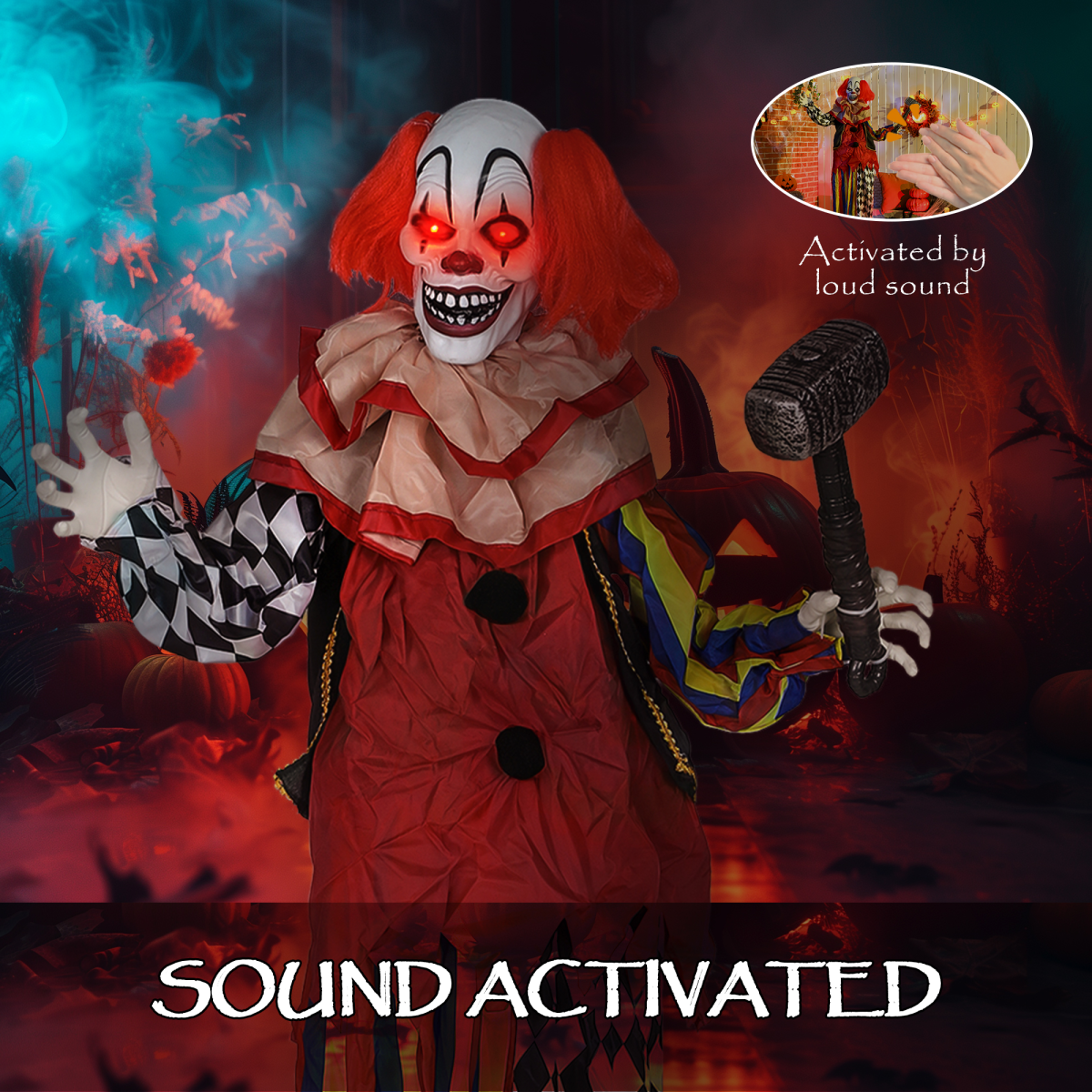 Elvoro 173cm Animated Halloween Clown Decoration with Sound & Lights