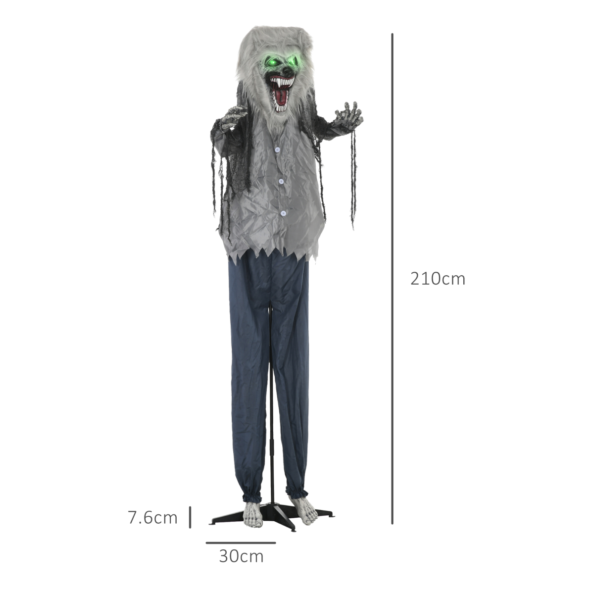 HOMCOM Halloween Skeleton Werewolf Animatronic Prop with Light Up Eyes