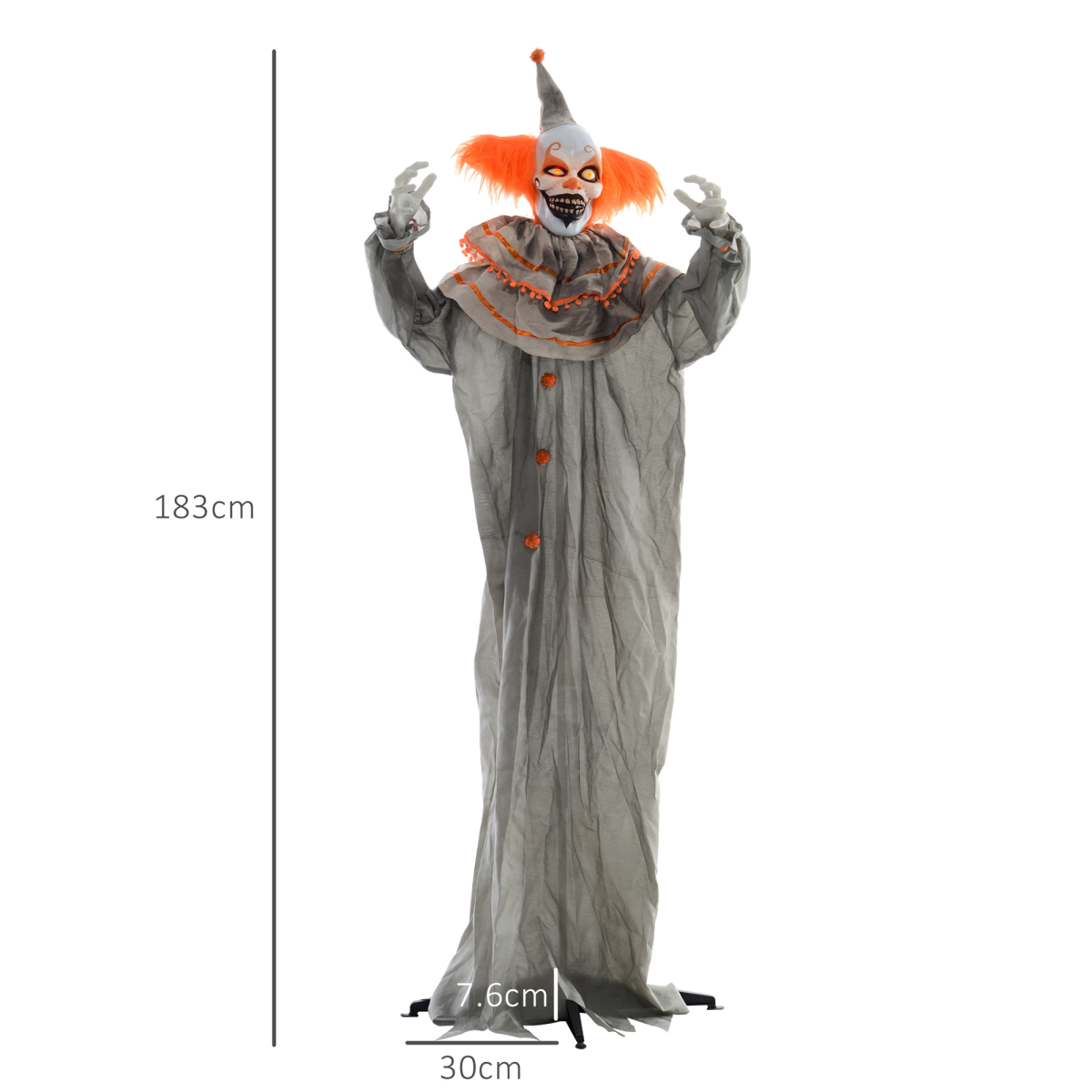 HOMCOM Halloween Clown Animatronic Prop, Light-Up Red Eyes, Moving Head Arms