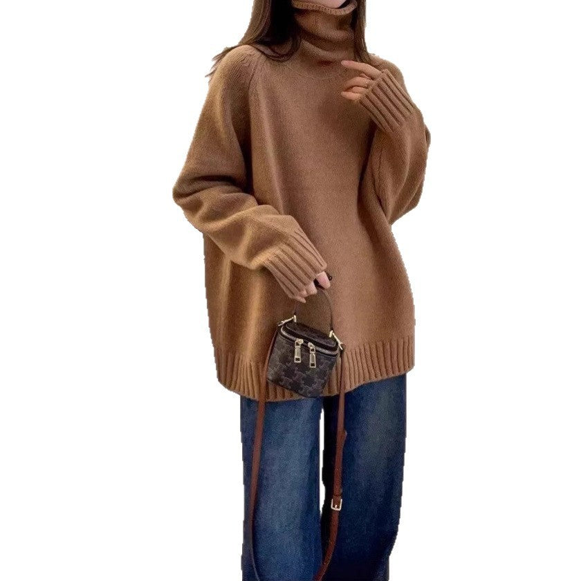 Women's Turtleneck Sweater Loose Thick Curling Pile Collar Idle Style