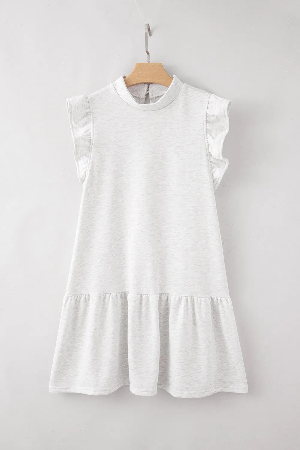 White Flutter Sleeve Crew Neck Dress