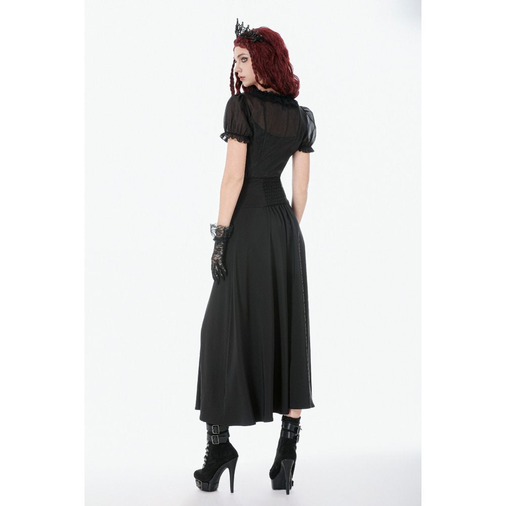 Dark in Love Dalaria High Waist Gothic Long Skirt - Lace Inset Panel
