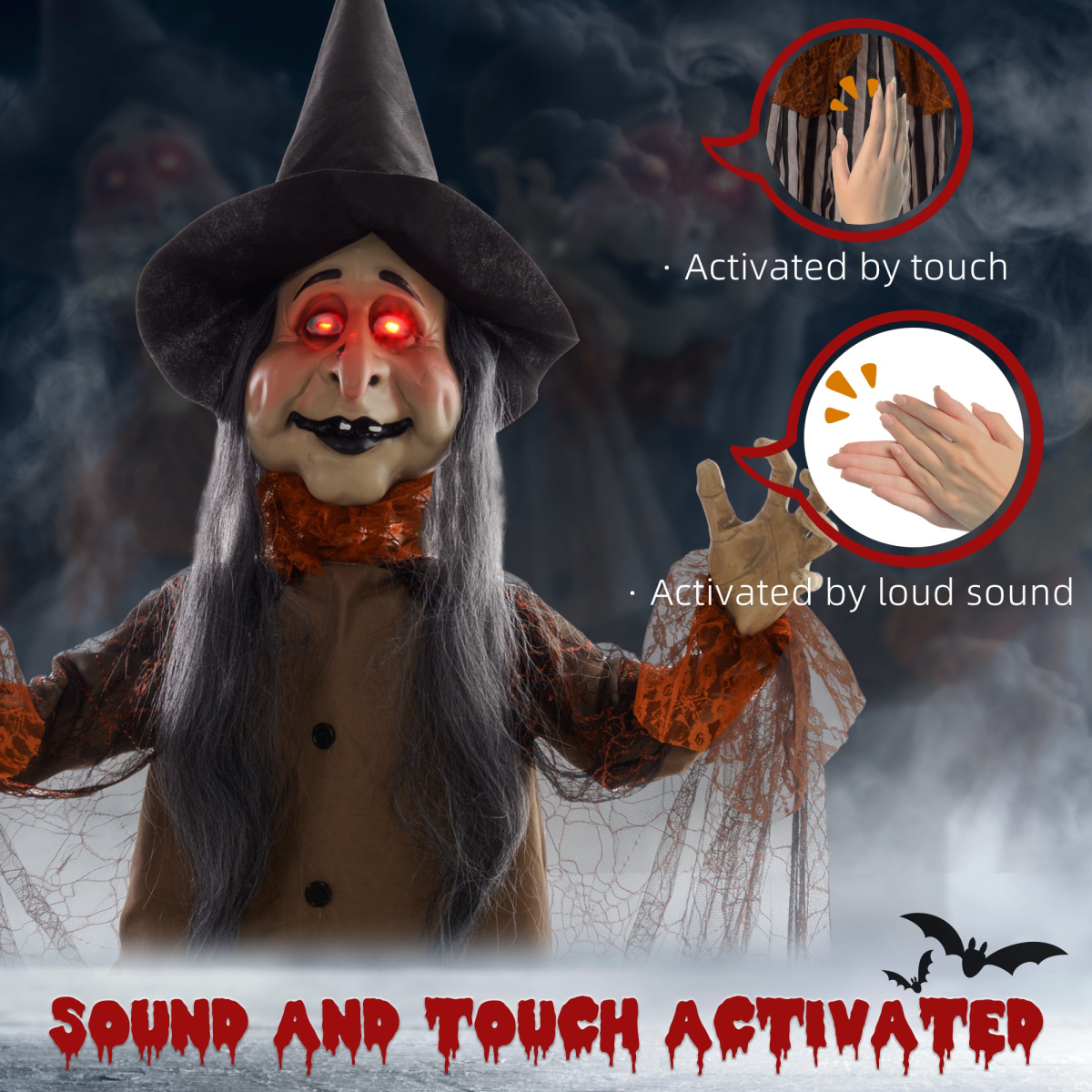 HOMCOM Outdoor Halloween Animatronic with Sound Activated, Light Up Eyes