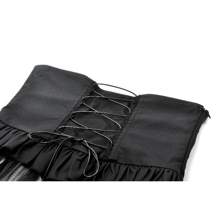 Dark in Love Draven Layered Mesh & Faux Leather Waist Cincher Skirt