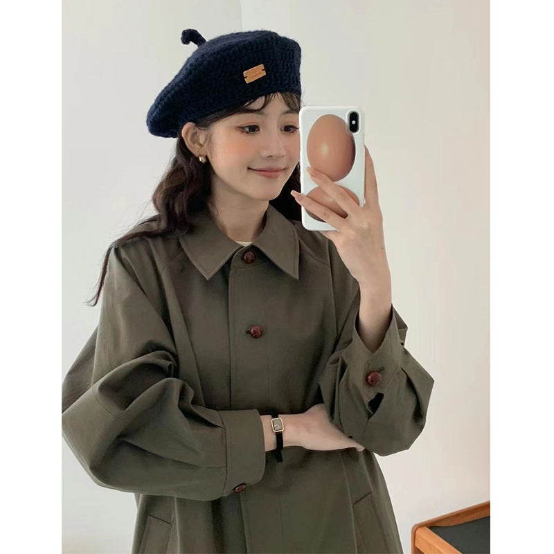 Retro A- Line Lantern Sleeve Mid-length Trench Coat For Women