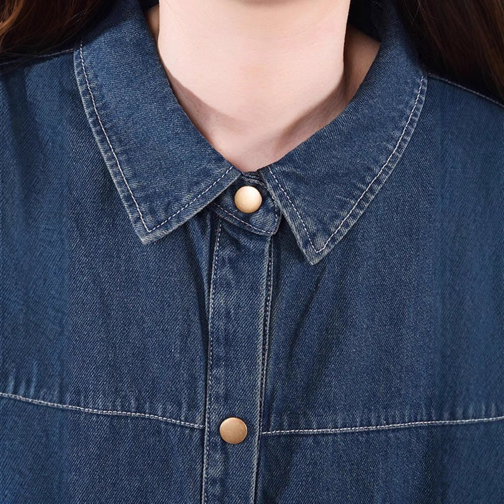 Loose Denim Trench Coat Retro Distressed Mid-length