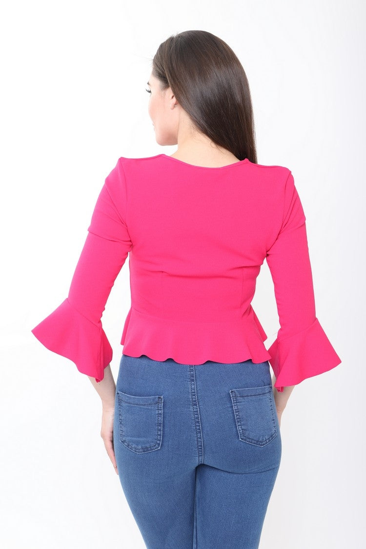Button Up Peplum Top With Sleeves