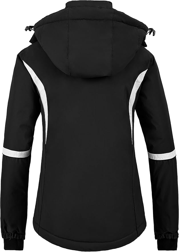 Womens Ski Jacket Waterproof Windproof Snowboard Coat Black Size XL Wantdo