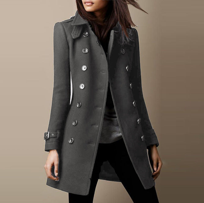 Streetwear Women Jackets Lined Double-breasted Ladies Loose Wool Overcoat Elegant Lapel Solid Pocketed Coats For Autumn Winter