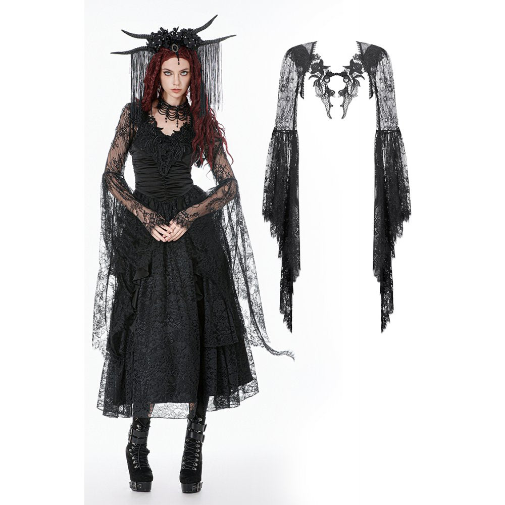 Dark in Love Gothic Deep-V Lace Bell Sleeve Cape