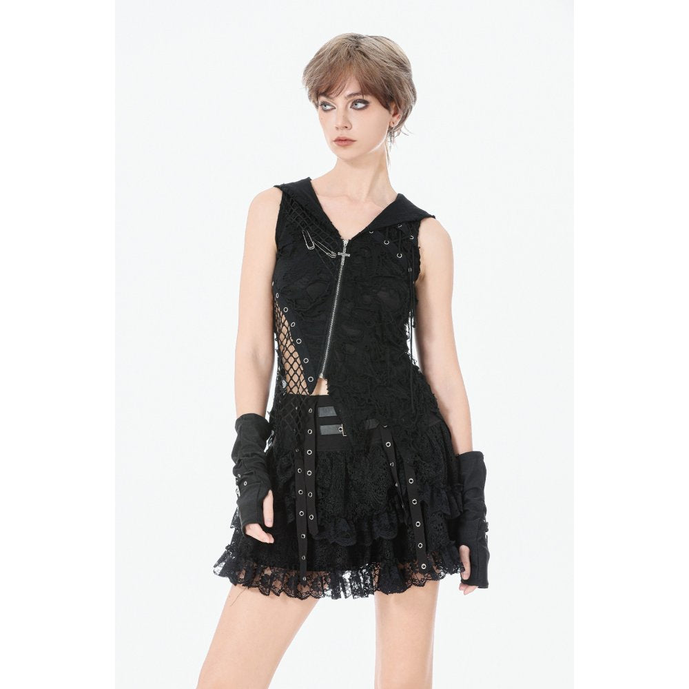 Dark in Love Punk Eyelet Lace Layered Mini Skirt
