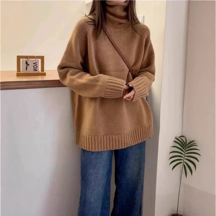 Women's Turtleneck Sweater Loose Thick Curling Pile Collar Idle Style