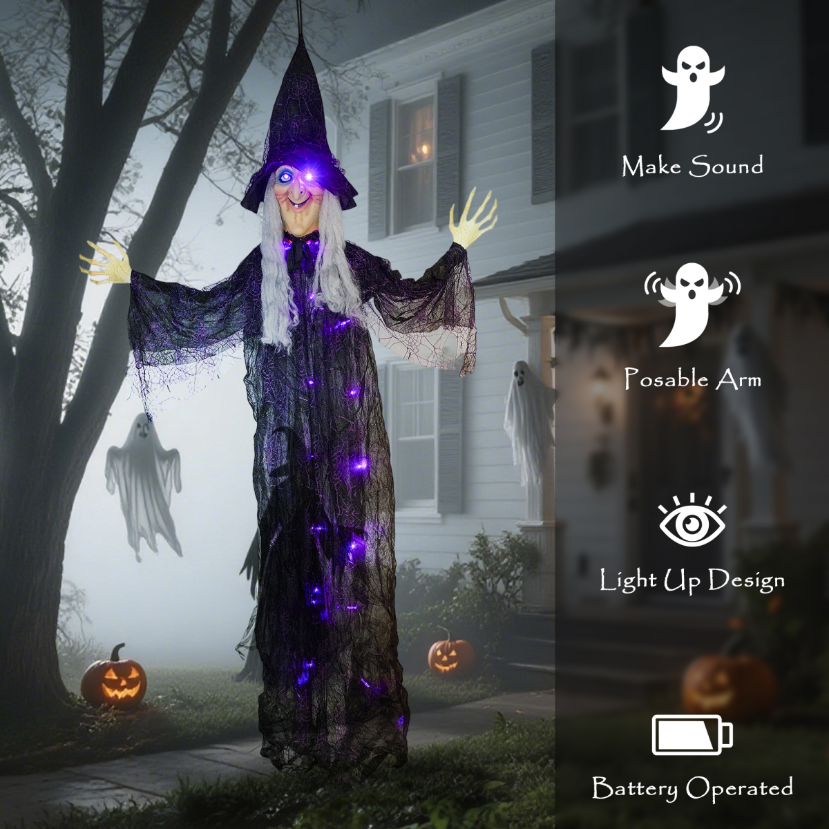 Outsunny Voice Activated Halloween Animatronics Witch, Battery Operated