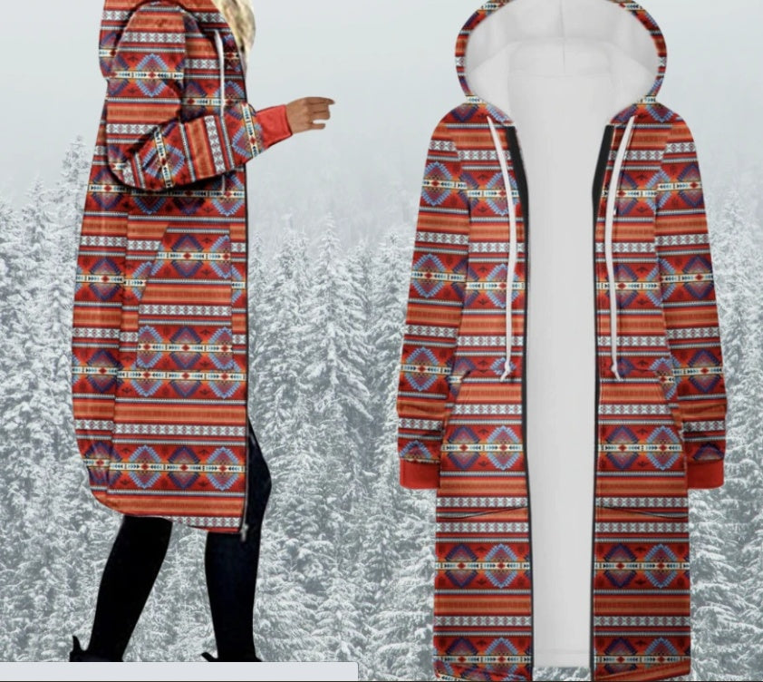 Printed Mid-length Hooded Women's Trench Coat