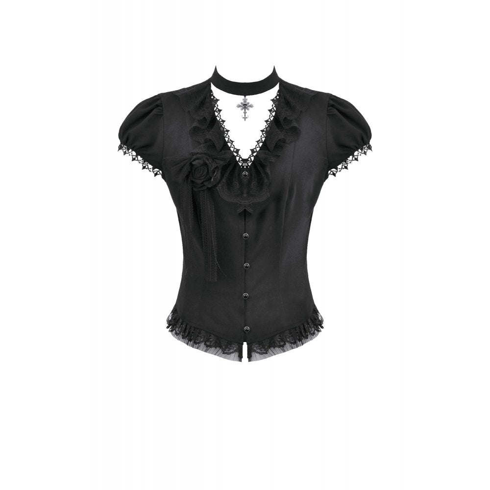 Dark in Love Courtly Cross Gem Gothic Blouse