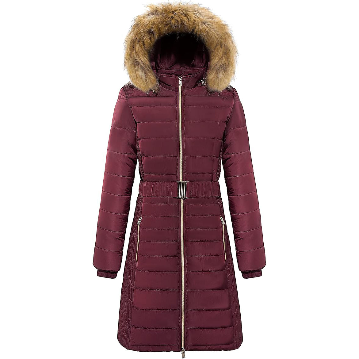 Womens Long Winter Coat Warm Padded Jacket Windproof Faux Fur Hood Size S Wantdo