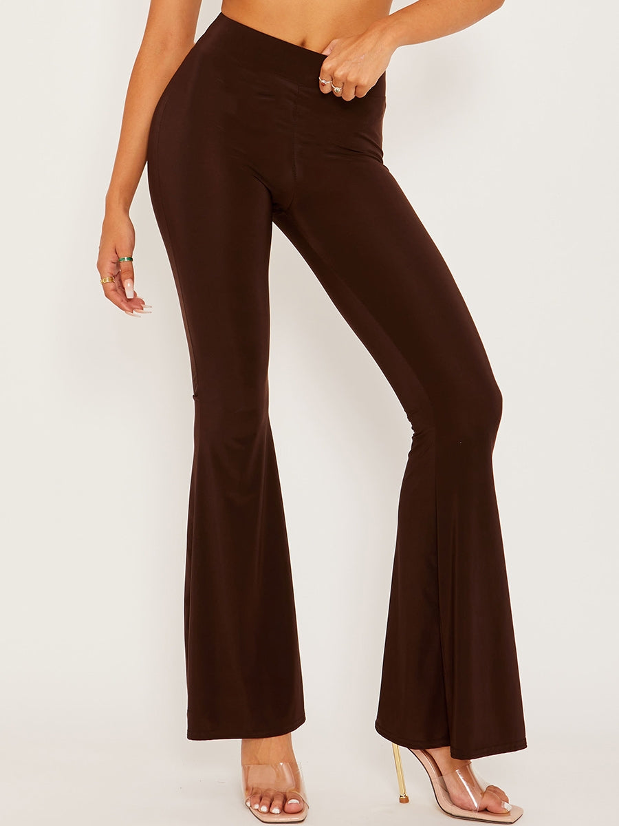 Scrunch Back Flared Slinky Trousers