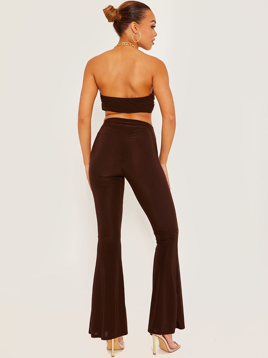 Scrunch Back Flared Slinky Trousers