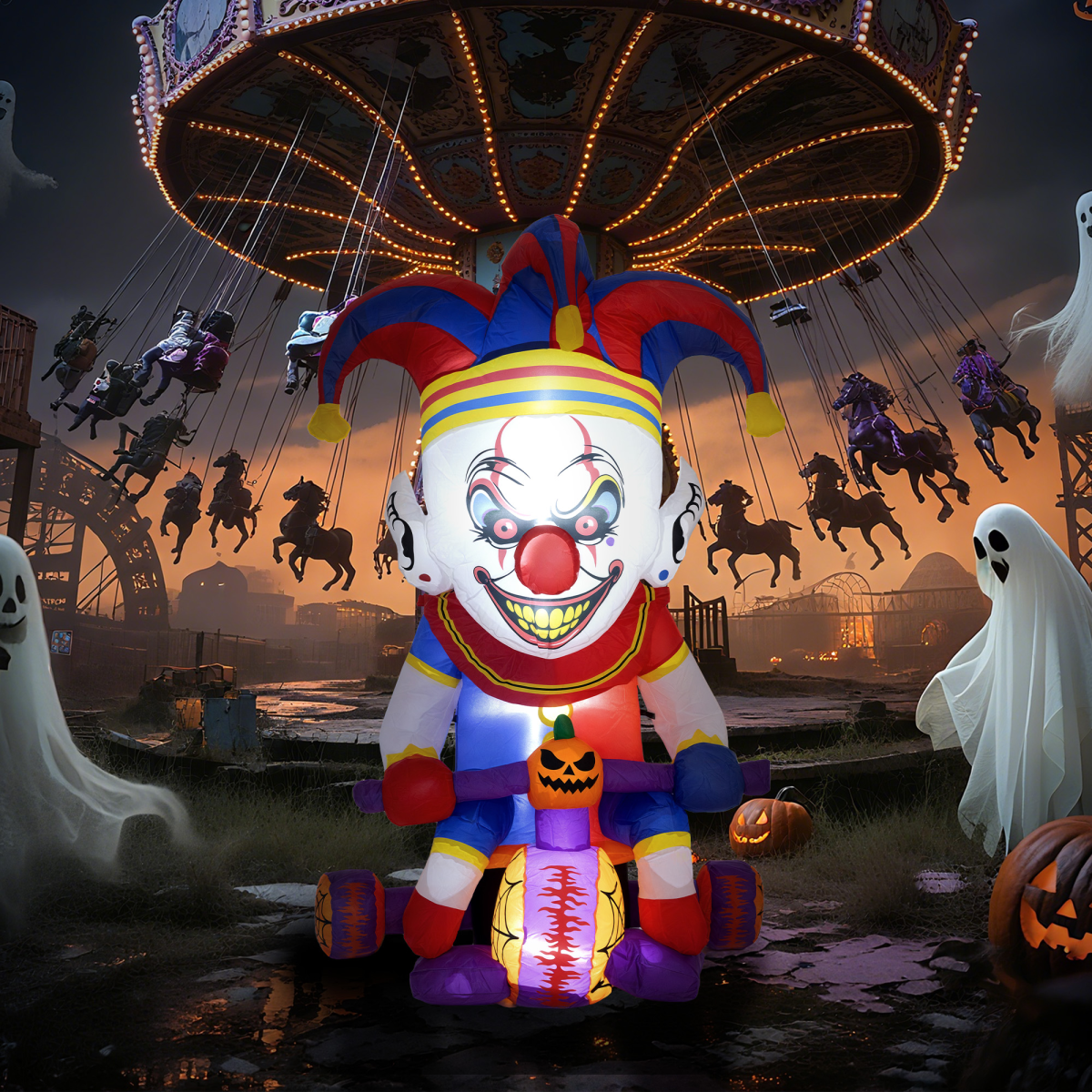 Outsunny 4ft Blow Up Outdoor Halloween Decoration, Clown on Bicycle