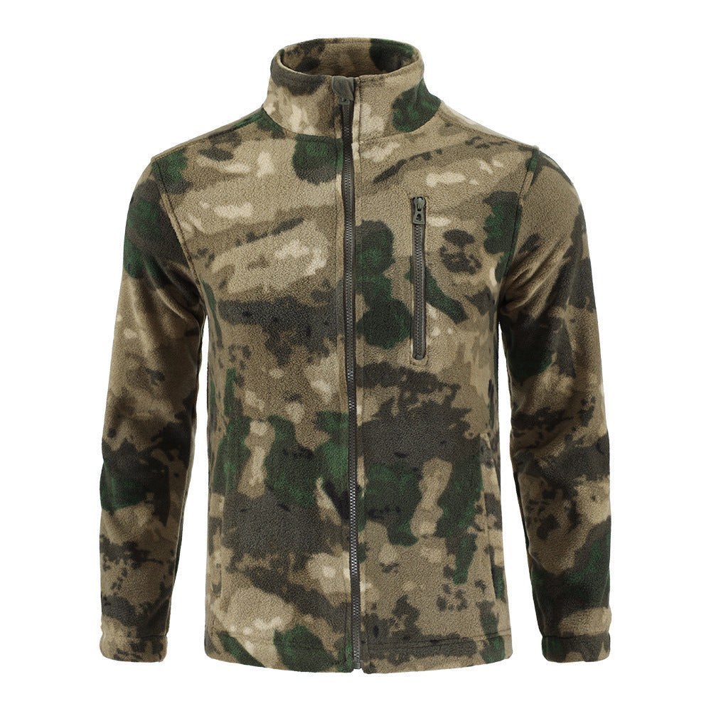 Men’s Camouflage Double-Sided Polar Fleece Cardigan – Warm Outdoor Jacket