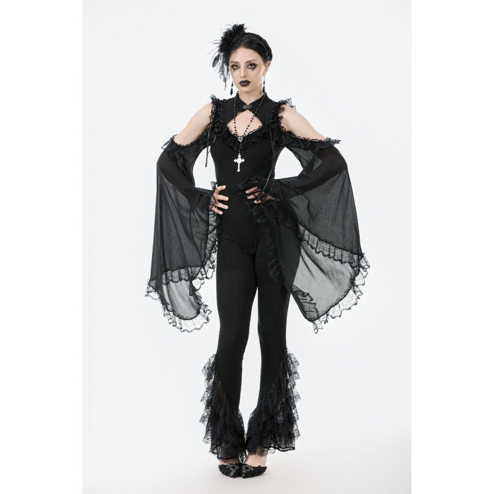 Dark in Love Goth Flare Leggings with Lace Frills