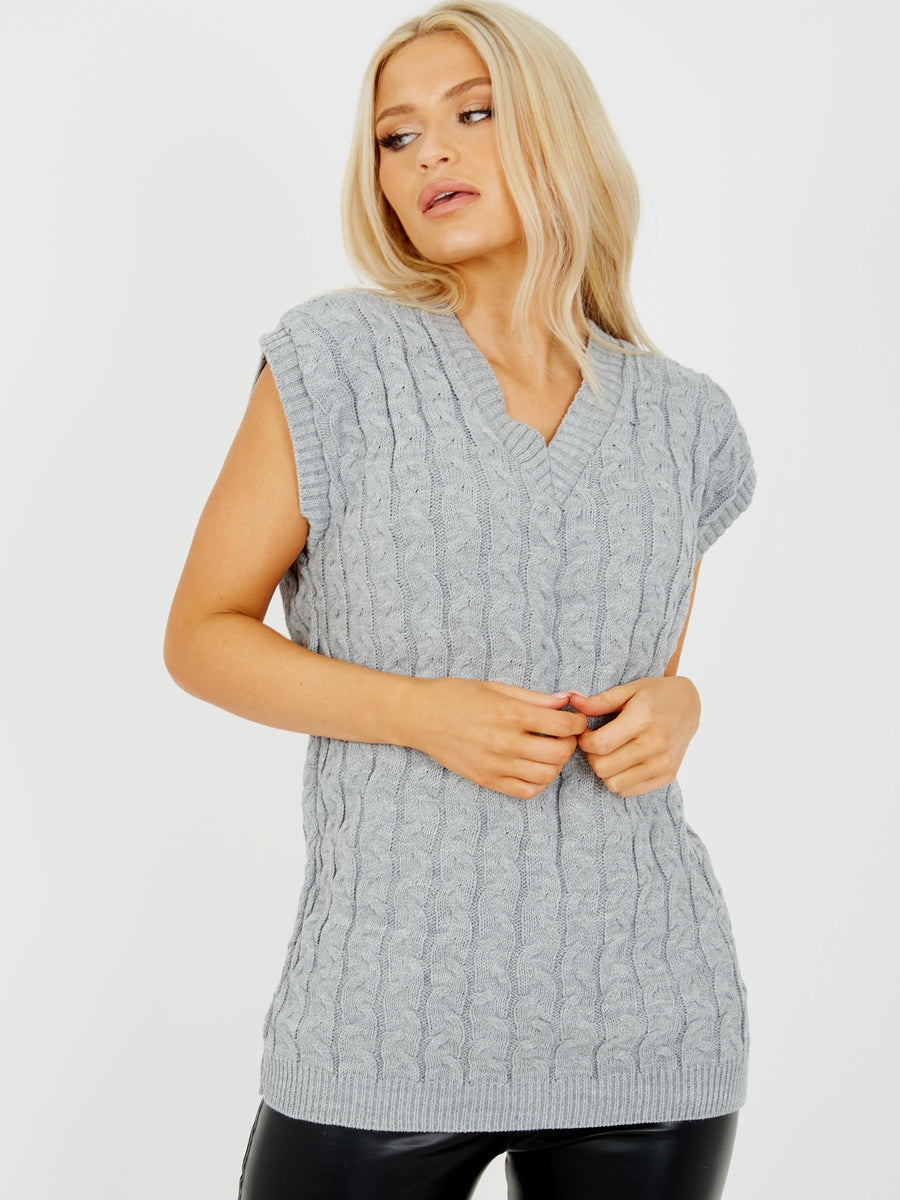 Cable Knit V-Neck Sleeveless Jumper