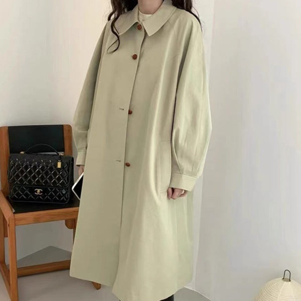 Retro A- Line Lantern Sleeve Mid-length Trench Coat For Women