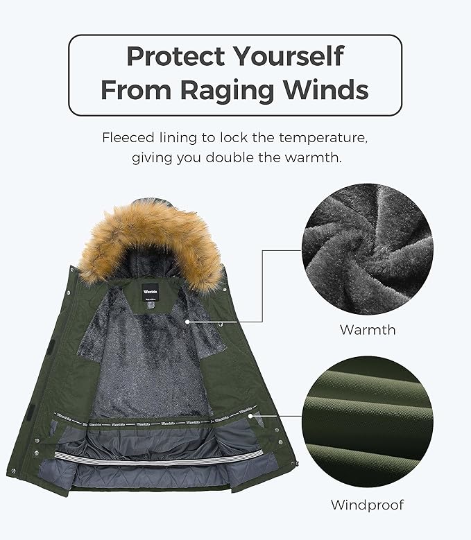 Womens Ski Jacket Waterproof Snowboarding Winter Coat Army Green XL Wantdo
